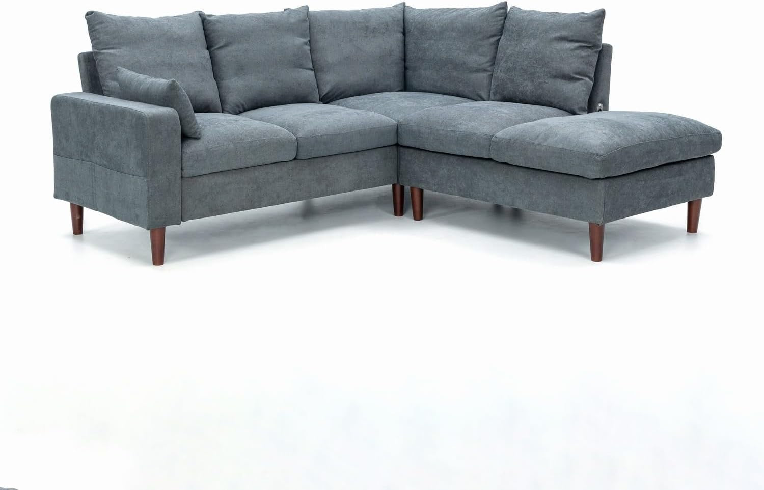 5 Seater L Shape Corner Sofa with USB Port, Storage Pockets & Wood Legs