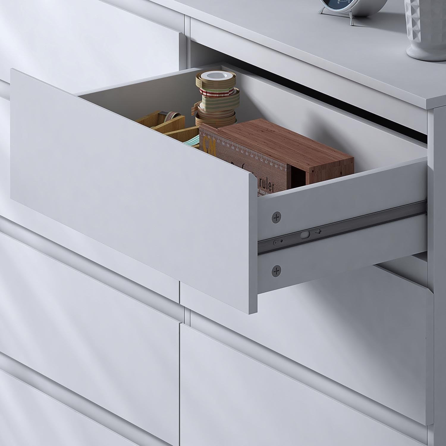 Matt White 8 Drawer Chest Modern Wide Storage Unit Scratch Resistant