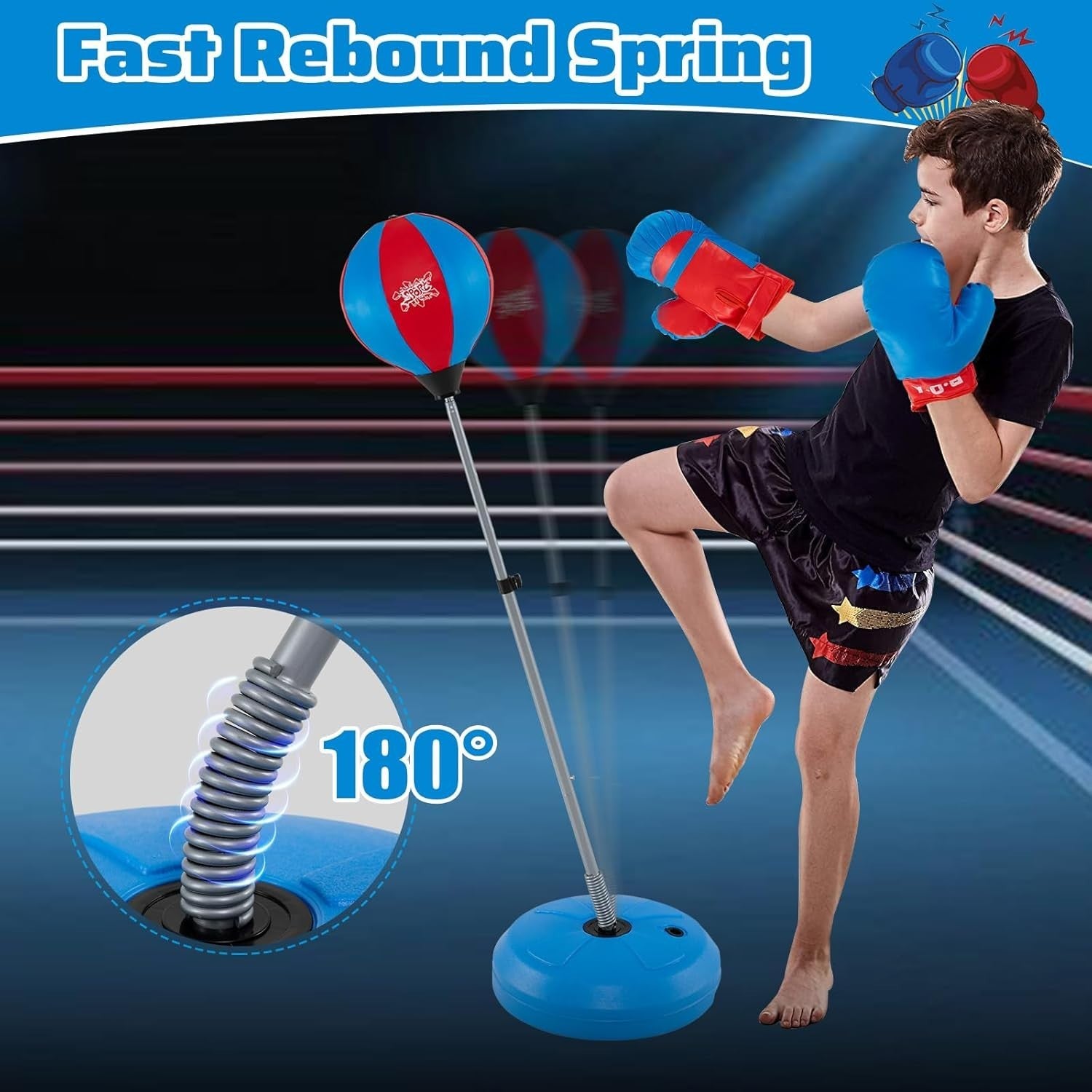 Adjustable Inflatable Punching Ball Stand Kids Teens Boxing Set