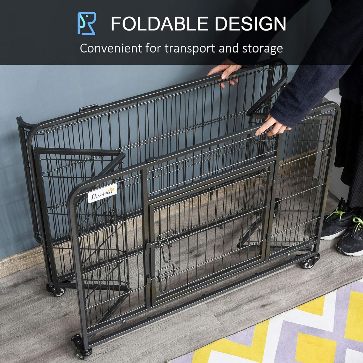 Metal Dog Cage with Locking Door, Wheels & Removable Tray 94x58x70cm