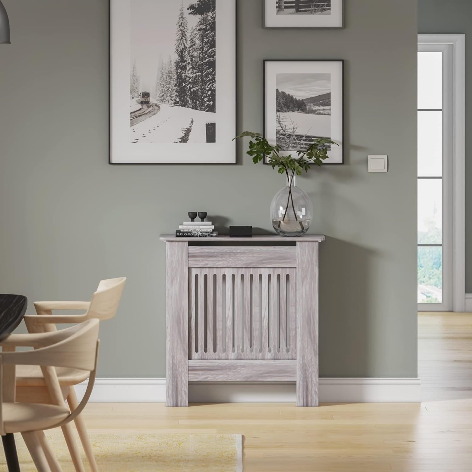 Small Grey Radiator Cover | Modern MDF Vertical Slatted Cabinet