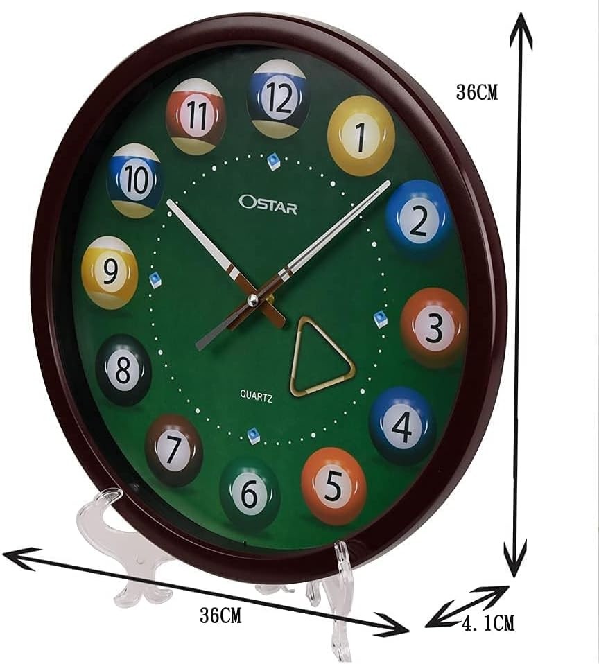 14" Pool Ball Wall Clock Billiards Theme Silent Quartz Bar Game Room Decor