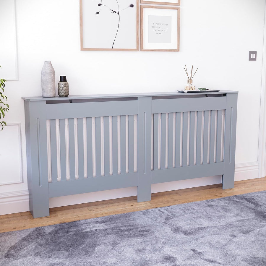 Extra Large Grey Radiator Cover | Modern MDF Slatted Heating Cabinet Cover