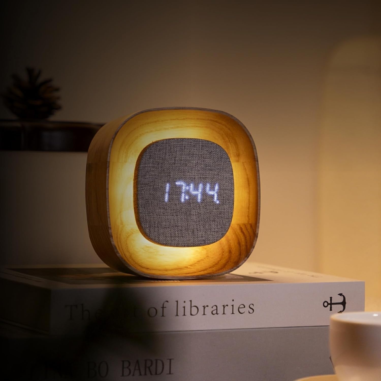 Wood LED Alarm Clock Walnut Touch Control Dimmable Bedside Desk Clock