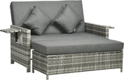 3-in-1 Mixed Grey Rattan Outdoor Daybed with Adjustable Back & Ottoman