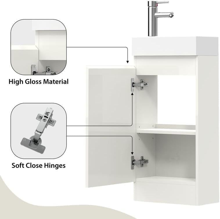 White Cloakroom Vanity Unit with Basin Trap & Waste 40cm Under Sink Storage