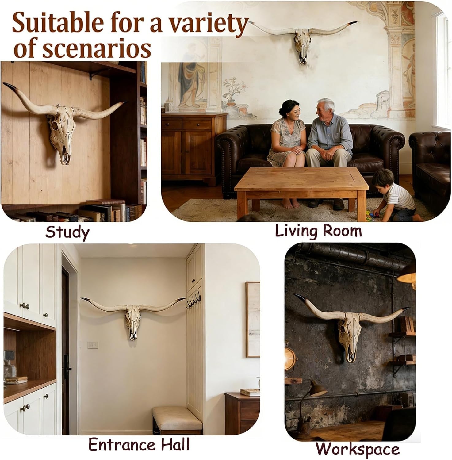 Long Horn Bull Skull Wall Decor Resin Farmhouse Sculpture 75cm