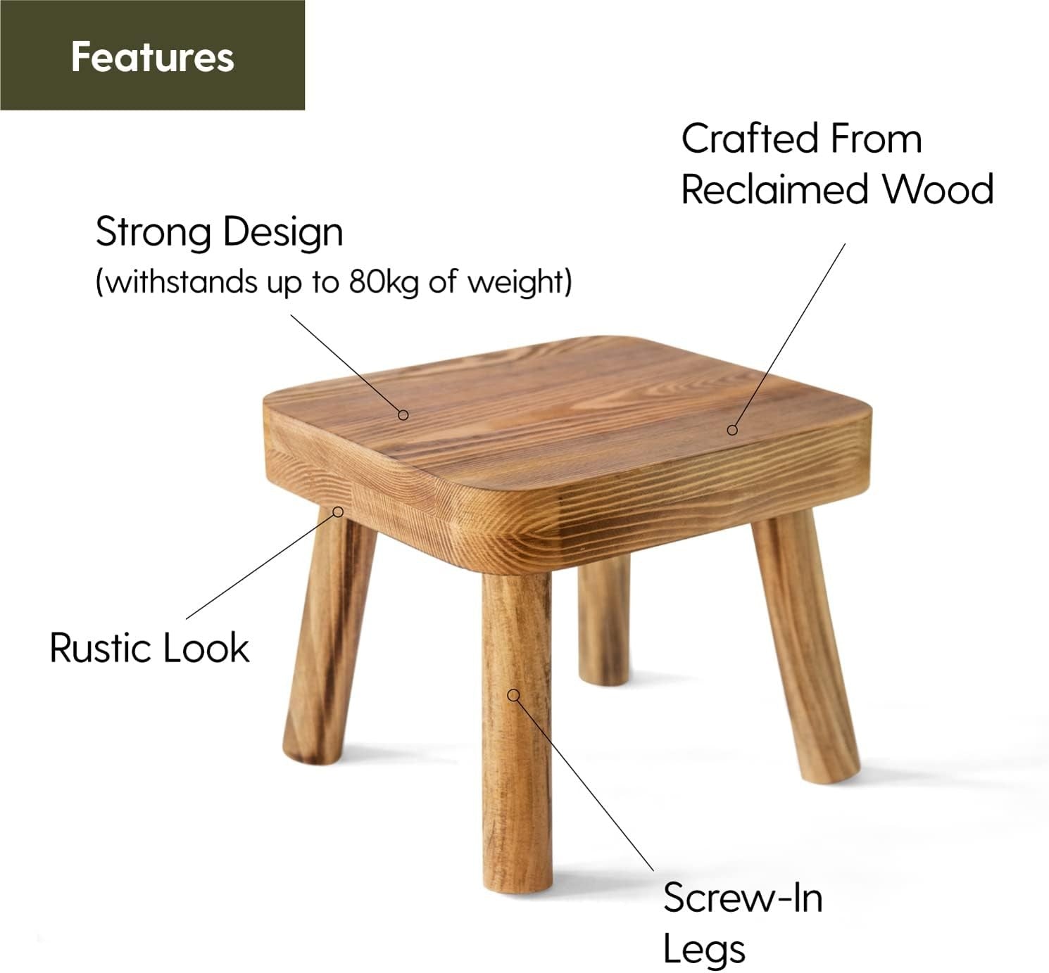 Small Wooden Stool | Rustic Plant Stand & Bedside Table for Home Décor
