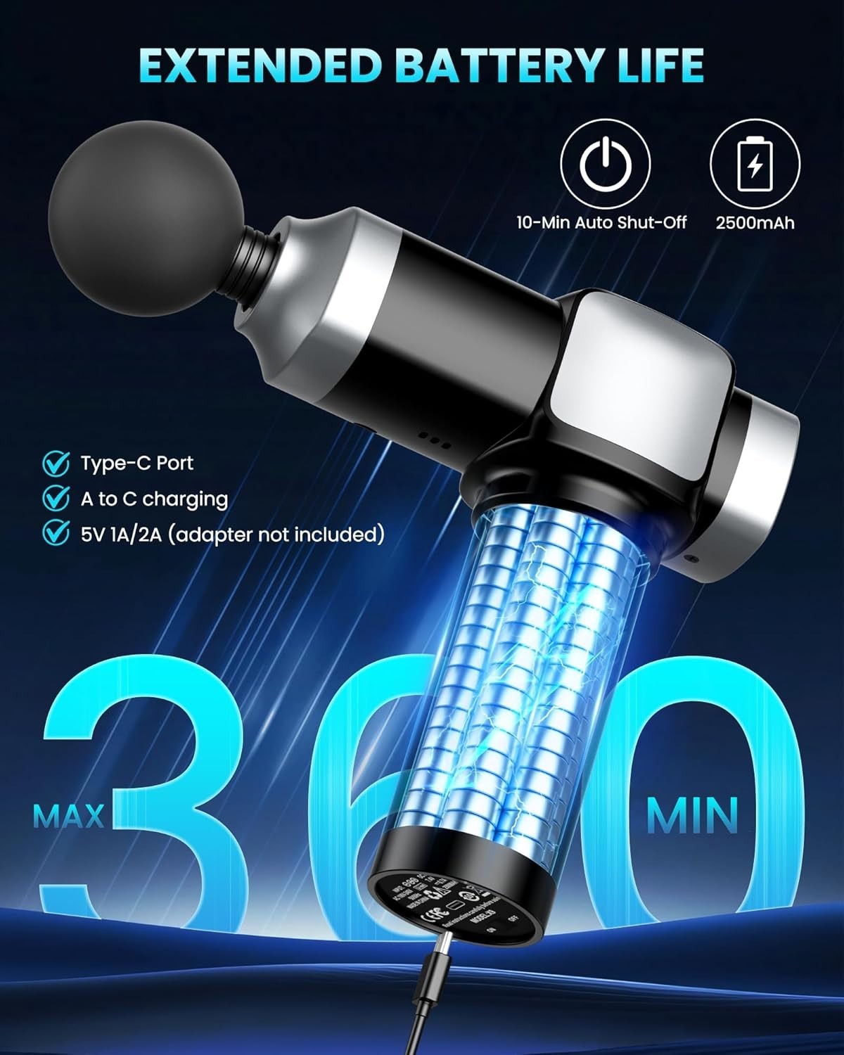 Deep Tissue Massage Gun Percussion Muscle Relief 30 Speeds 6 Heads Quiet