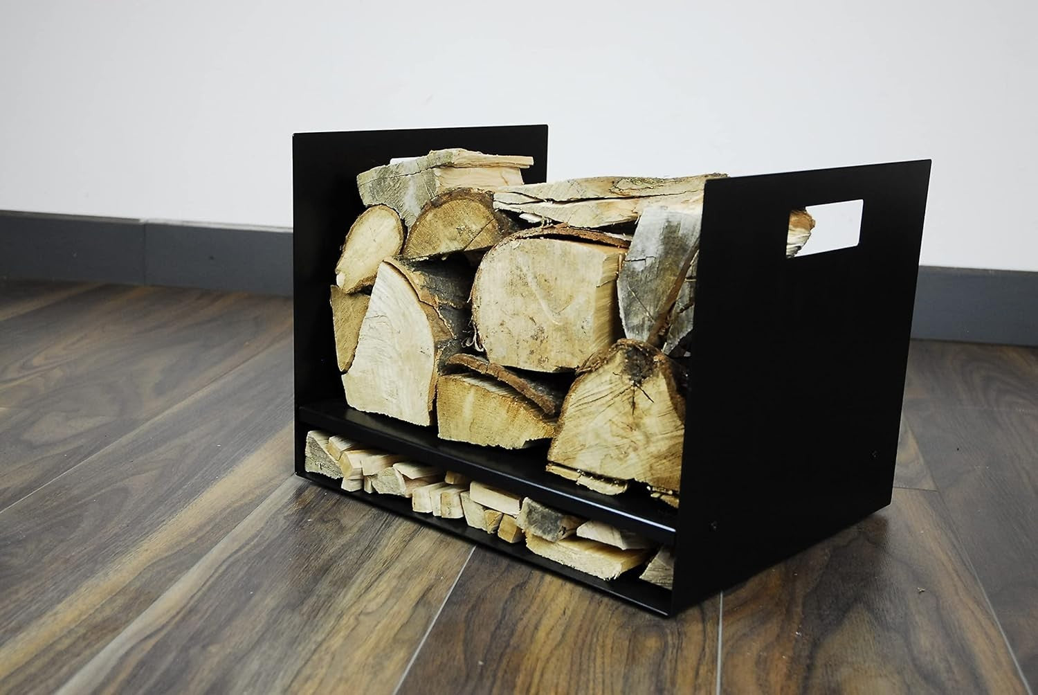 Wide Steel Firewood Log Basket with Shelf 40x32x30cm Sturdy Wood Storage