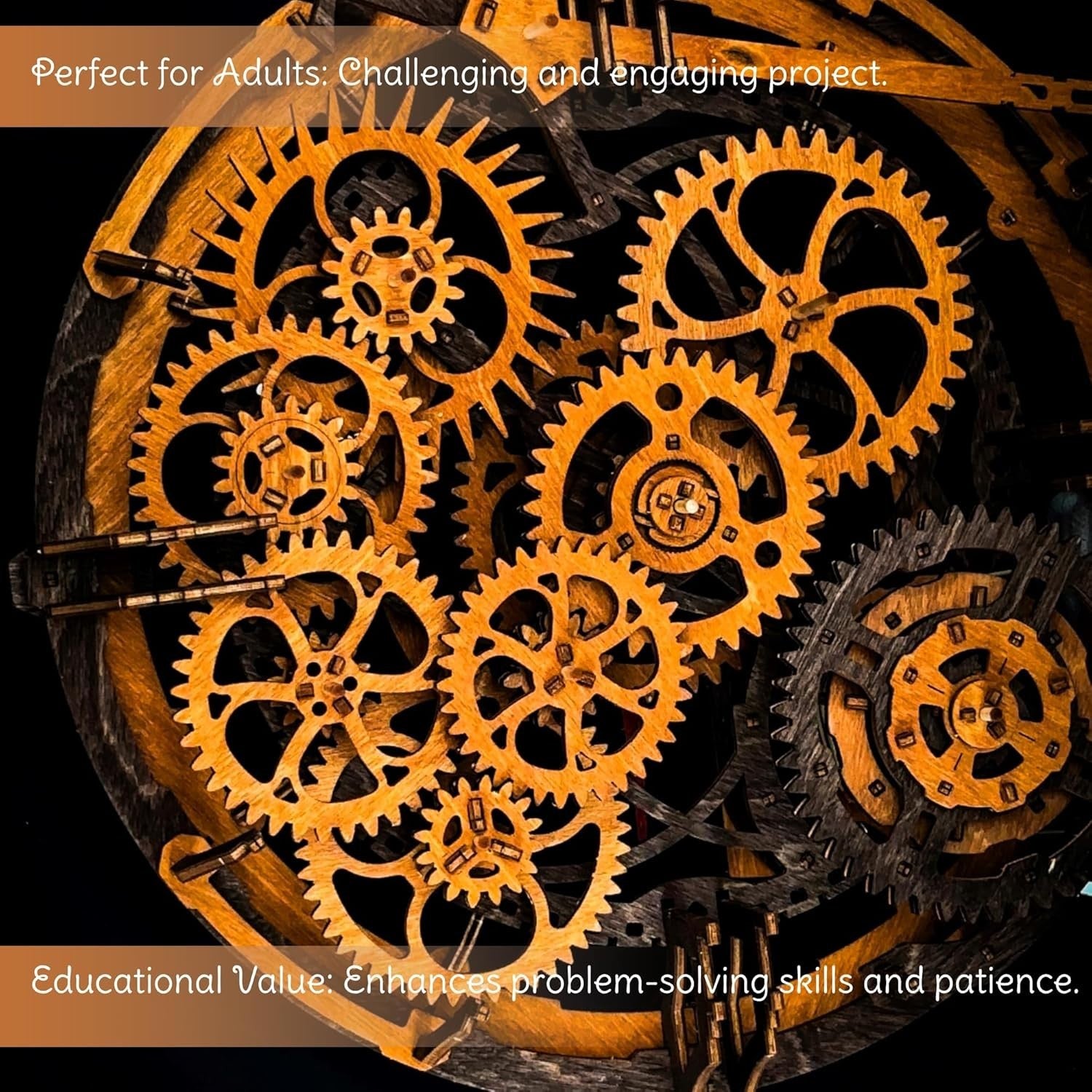 Vintage Industrial Wooden 3D Puzzle Clock Kit with Pendulum for Adults DIY