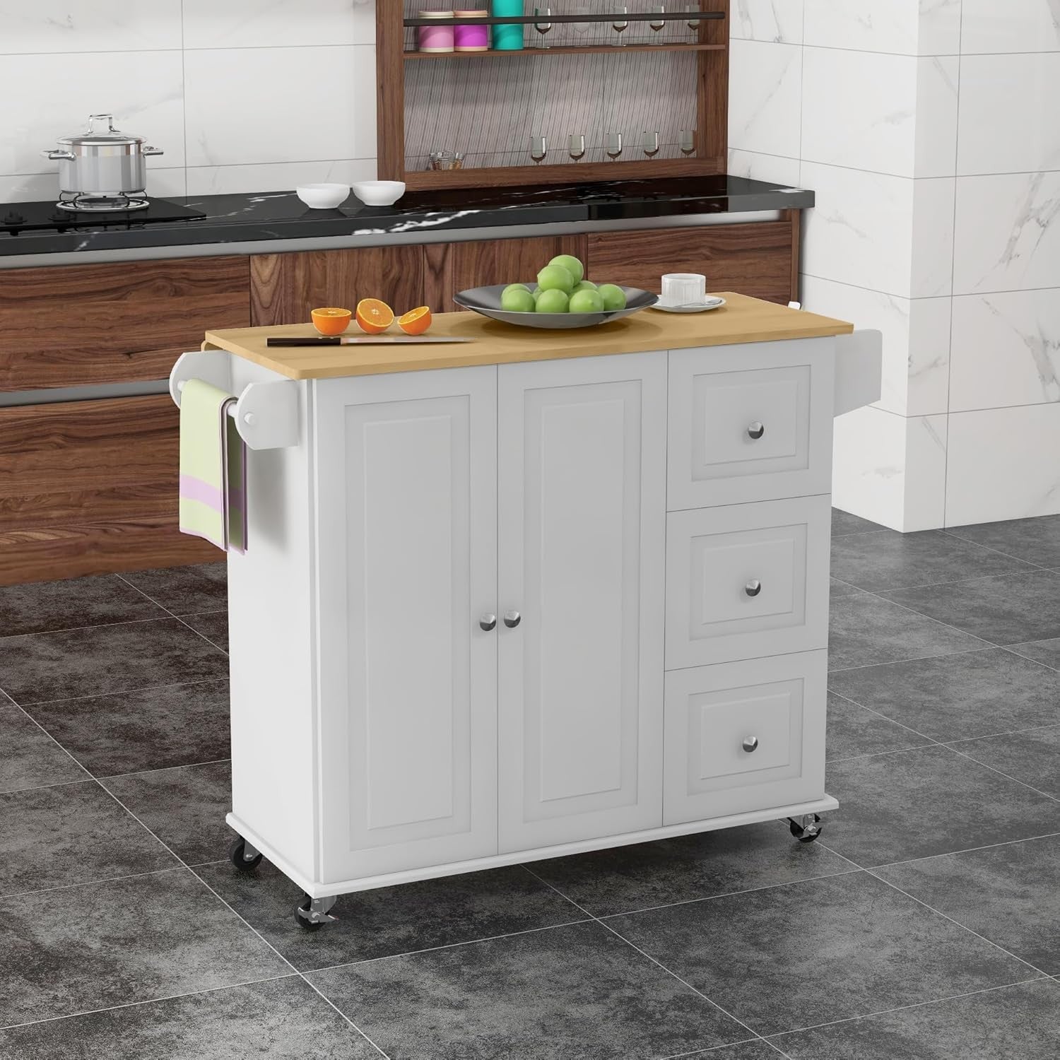 Kitchen Island Trolley Rolling Storage Cart Drop Leaf Drawers Cabinets
