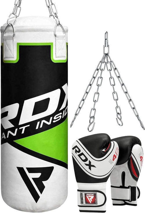 Kids Filled Punching Bag 2FT Boxing Set Gloves Chain Junior MMA