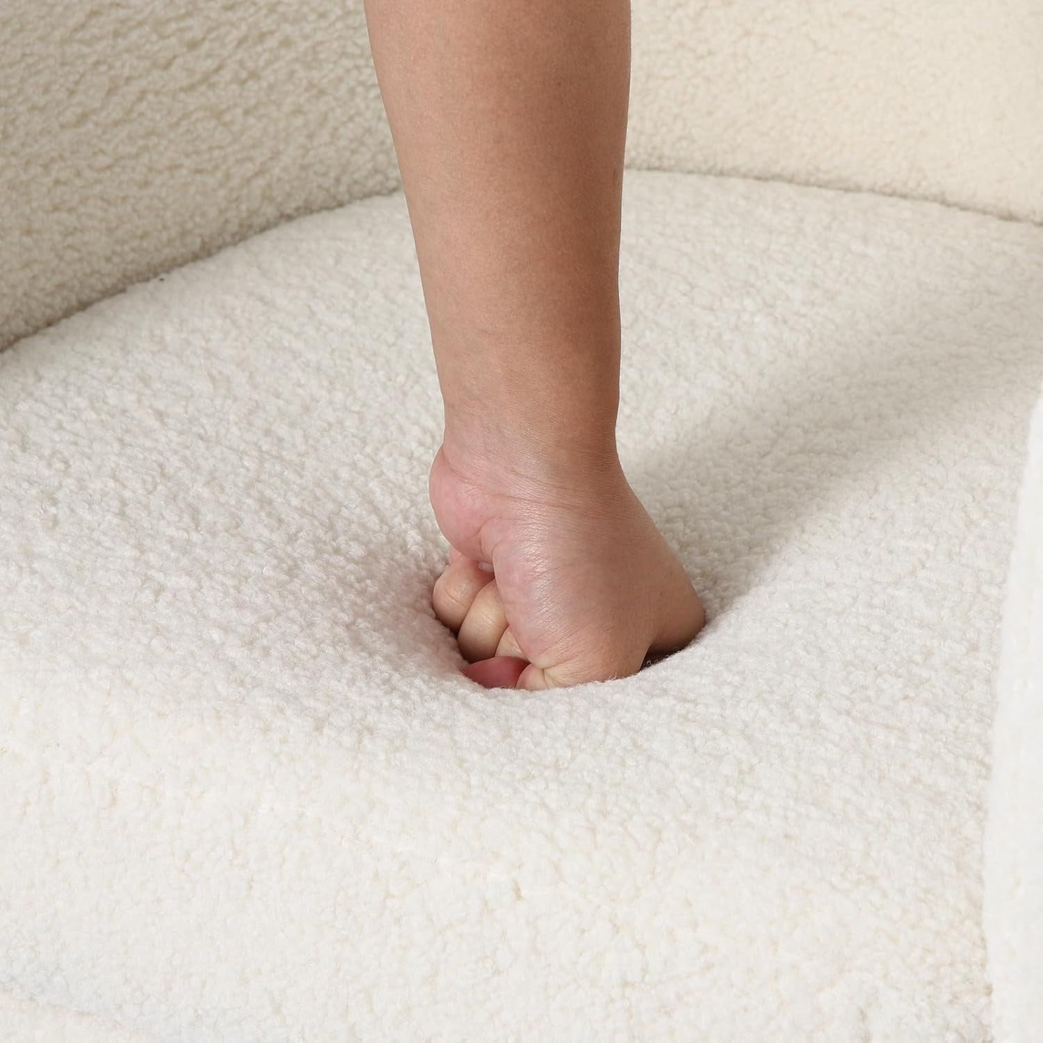White Sherpa Armchair with Footstool Lounge Tub Chair Soft Snuggle Seat