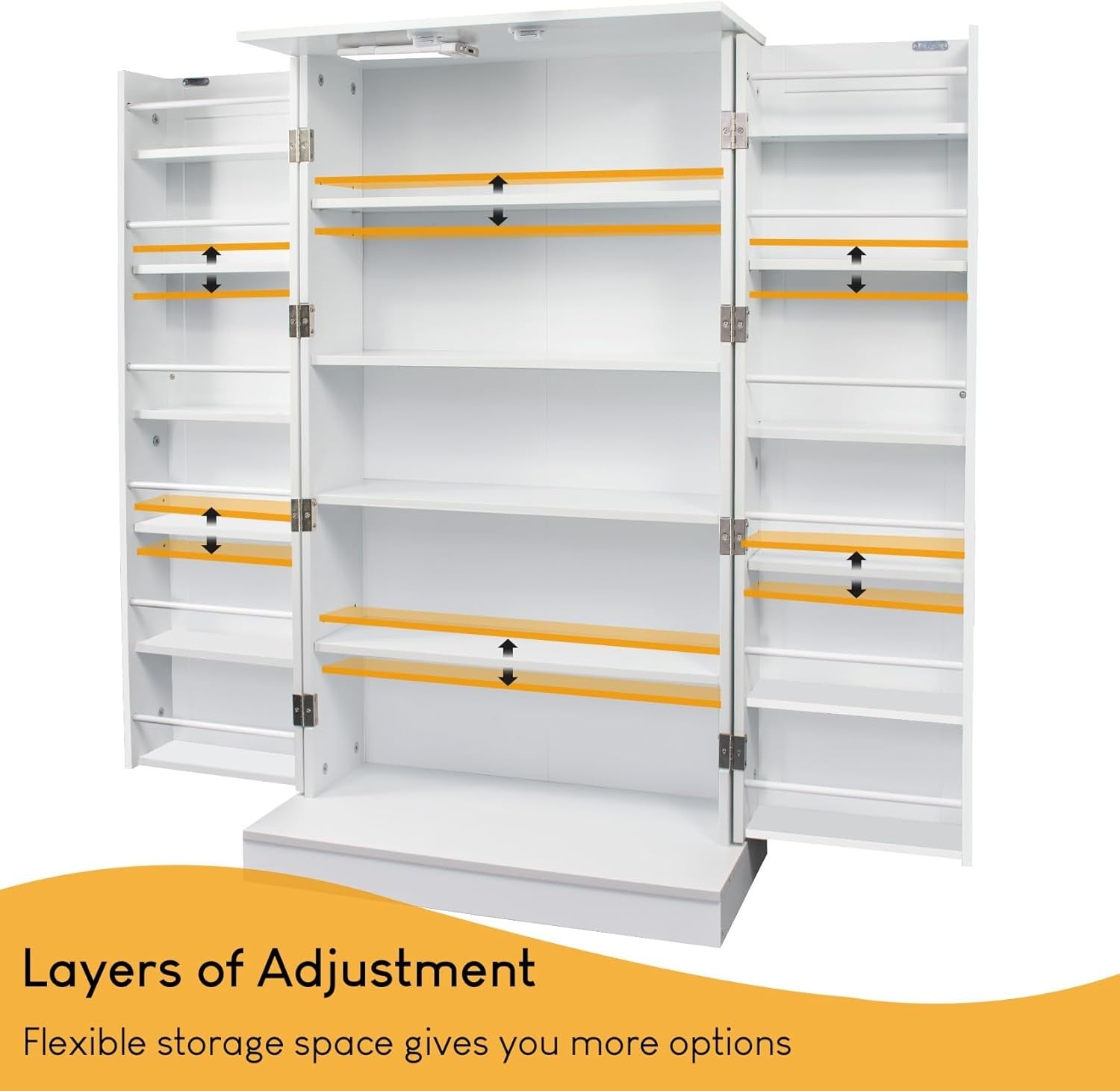 LED Pantry Cabinet Freestanding Storage Cupboard with Motion Sensor Light