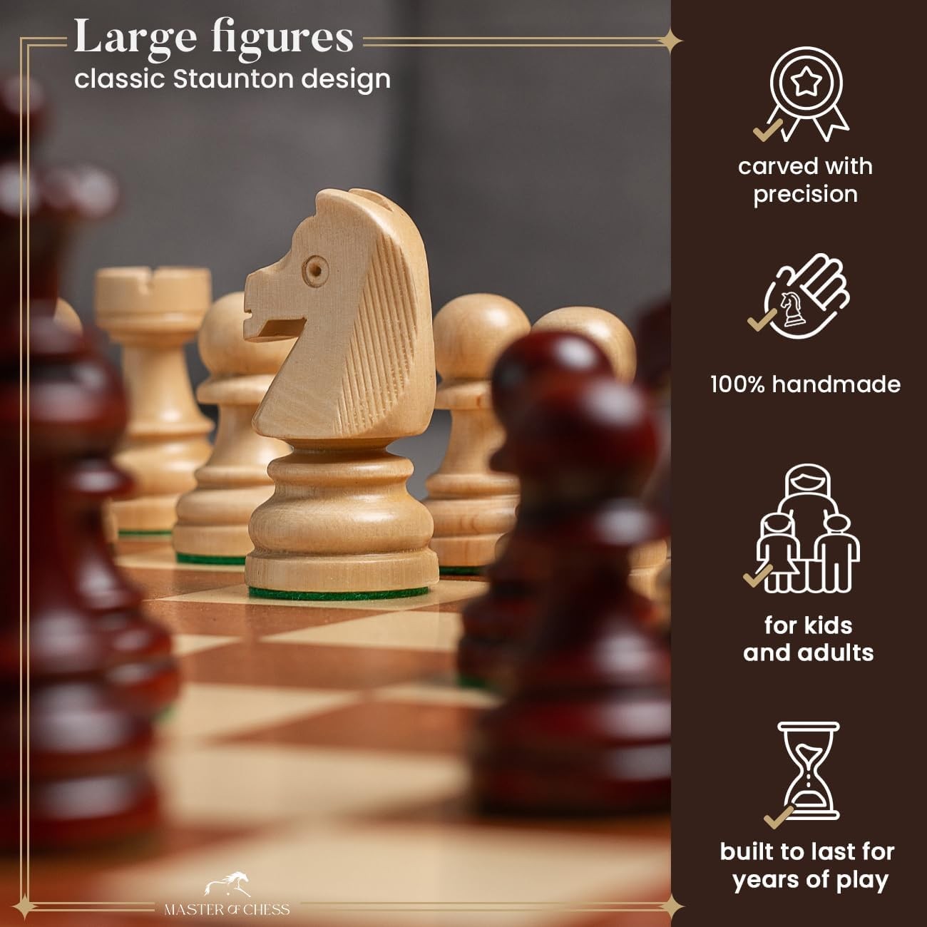 Tournament Wooden Chess Set 50cm Inlaid Foldable Board Staunton Pieces