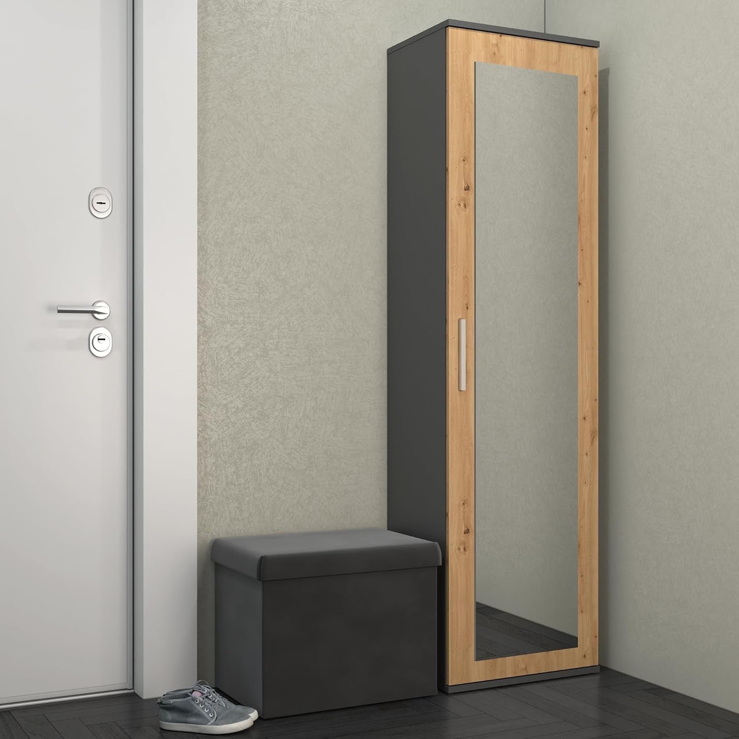 Modern Single Wardrobe with Drawers & Coat Rack, Spacious 180x50x35cm
