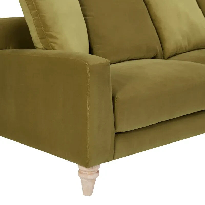 Olive Green Velvet 2 Seater Sofa Deep Scatter Cushions Feather-Filled Seat