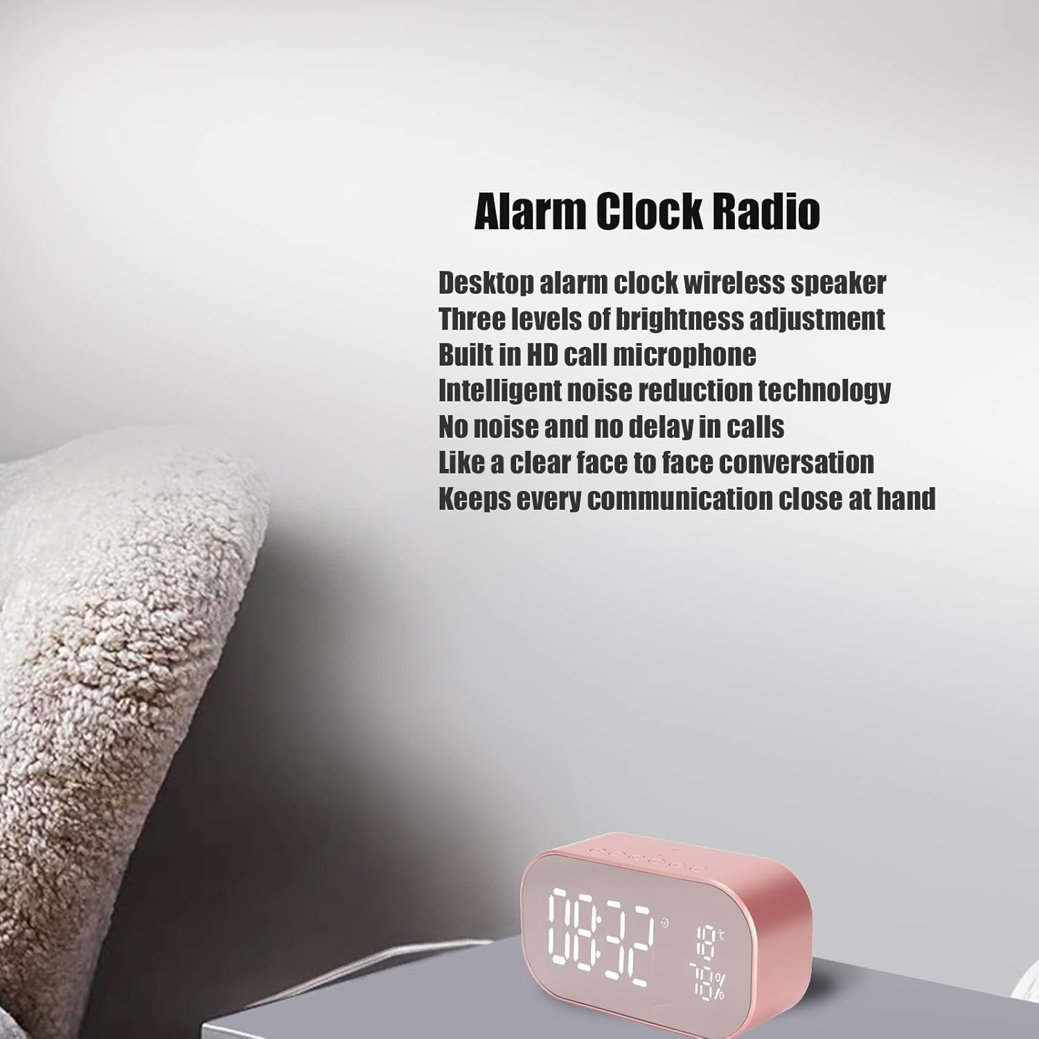 Gold Digital Alarm Clock Radio LED Display Stereo Speakers Snooze
