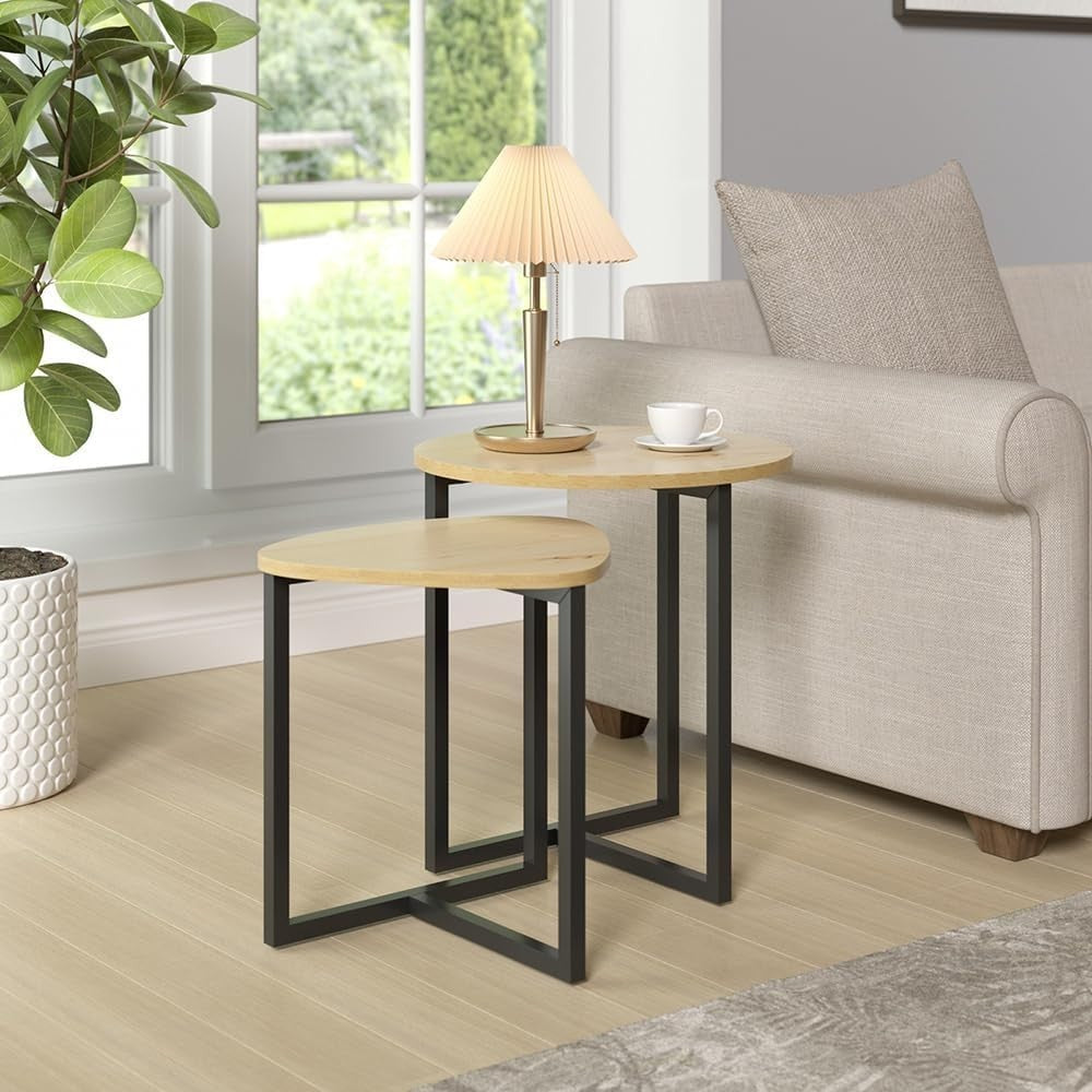 Space-Saving Nesting Coffee Tables Set 2, Round & Triangle Side End Table