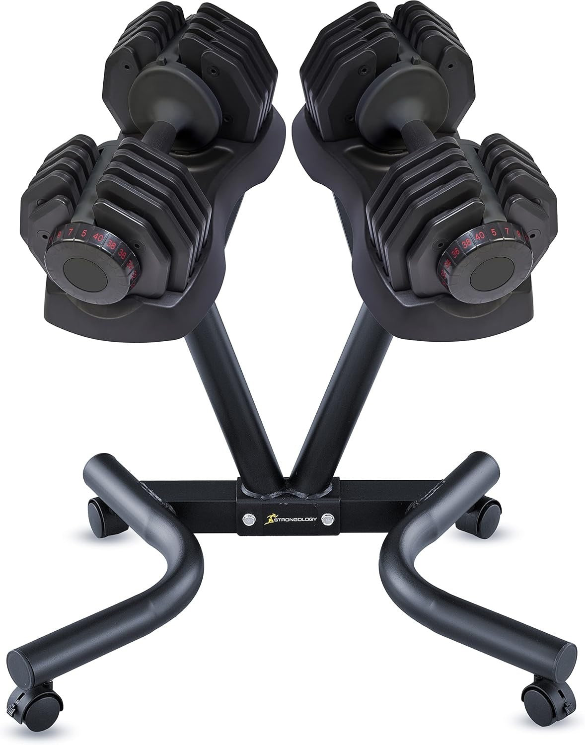 40kg Adjustable Dumbbells Pair with Steel Floor Stand Quick Dial Home Gym