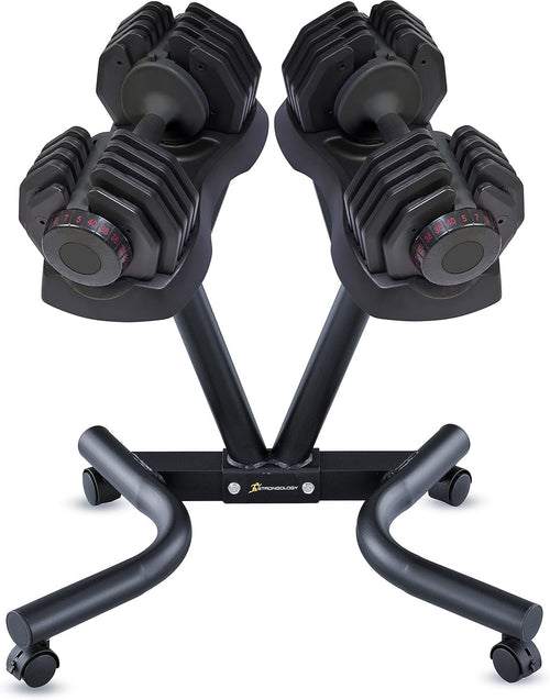 40kg Adjustable Dumbbells Pair with Steel Floor Stand Quick Dial Home Gym