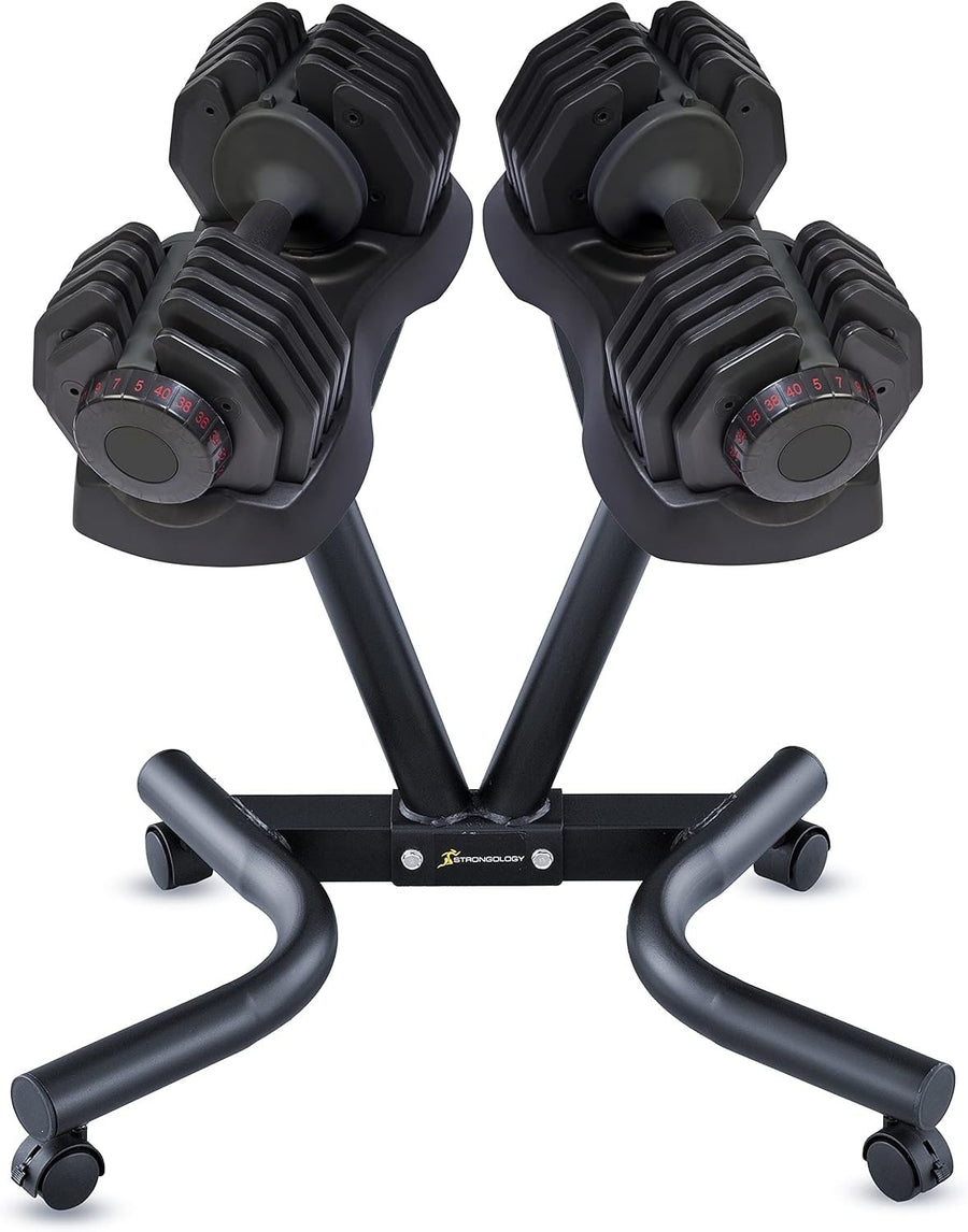 40kg Adjustable Dumbbells Pair with Steel Floor Stand Quick Dial Home Gym