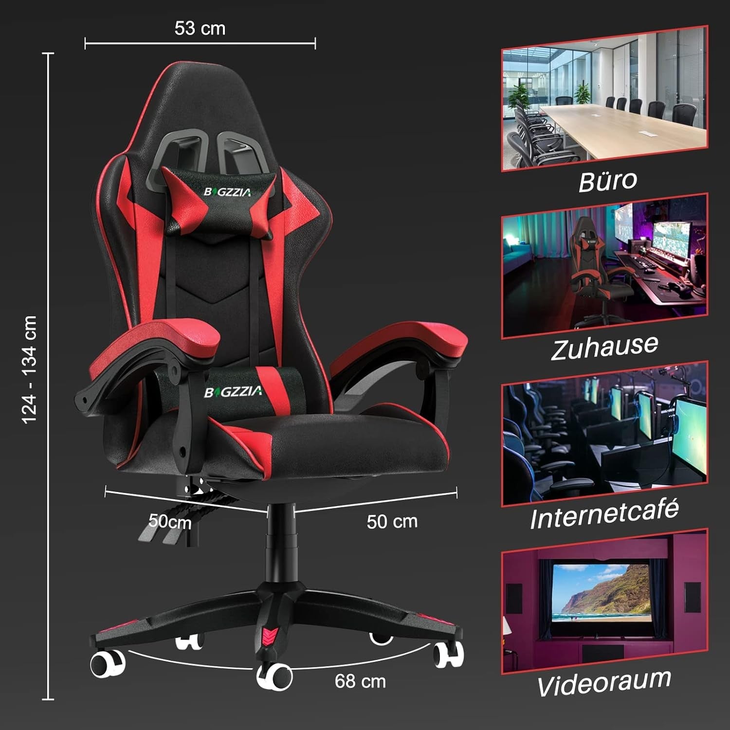 Ergonomic Gaming Chair Swivel Office Chair w/ Lumbar & Headrest Red