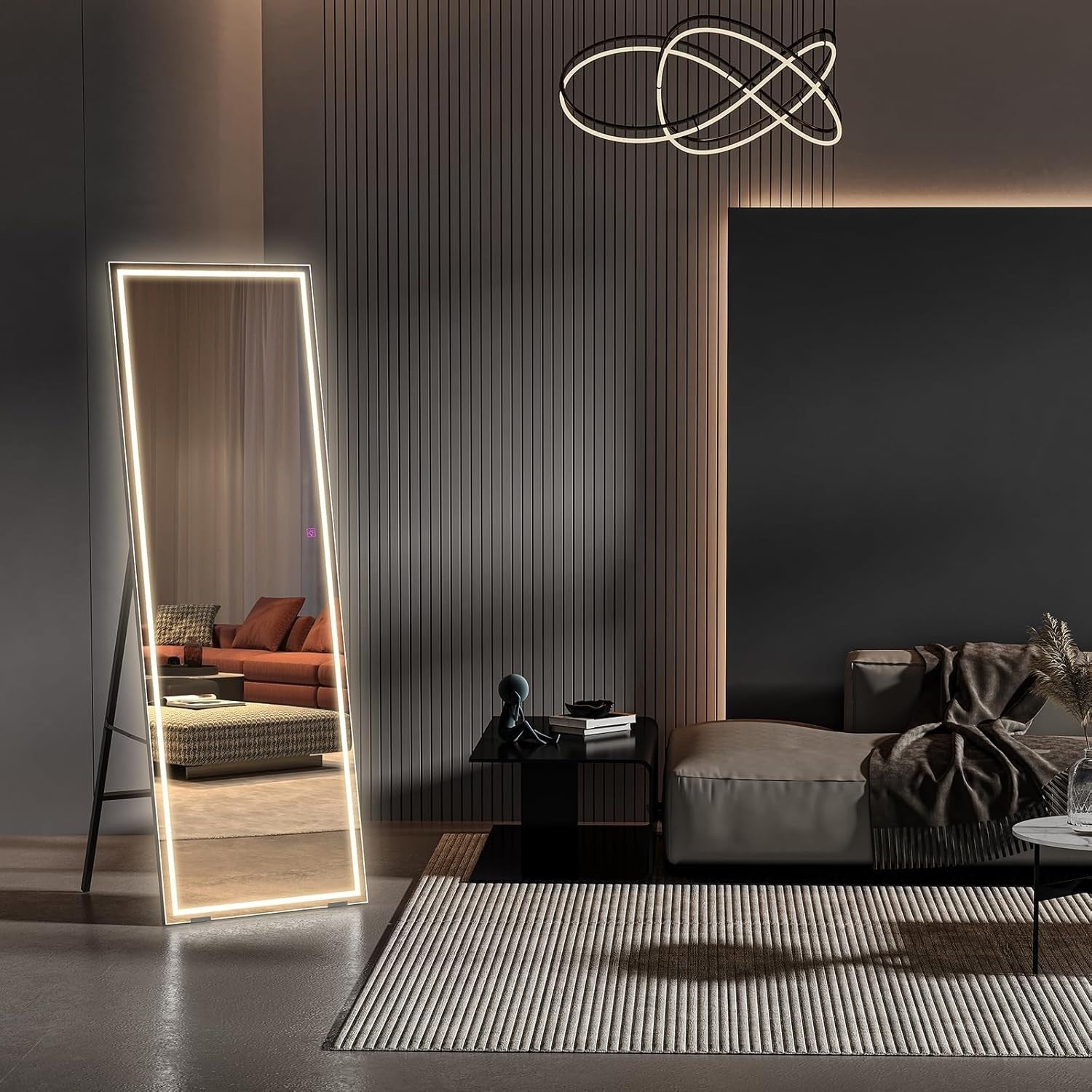 LED Full Length Mirror 150x40cm Wall Mounted Touch Light Black Frame