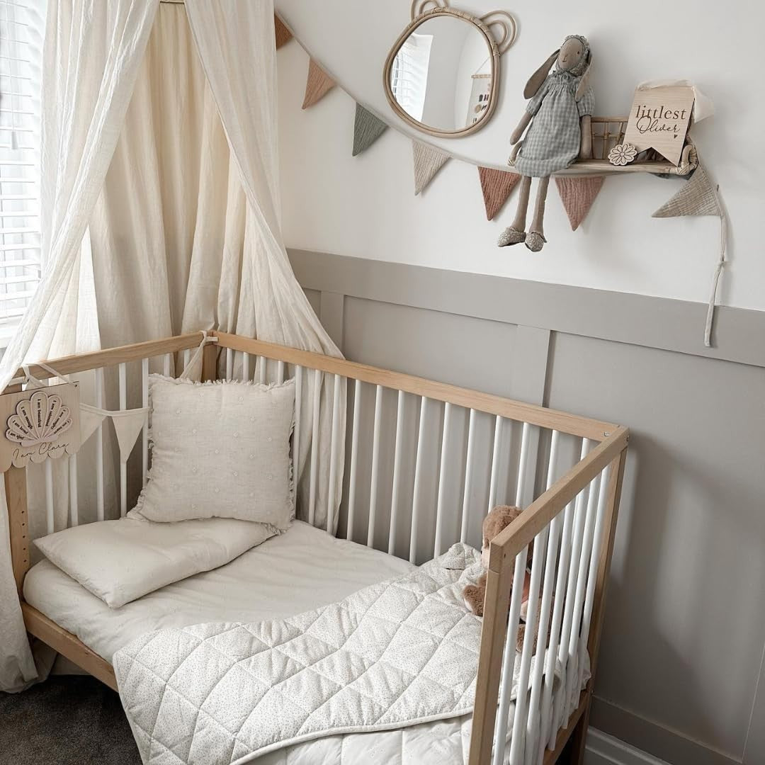 Space Saving Wooden Baby Cot Bed Adjustable Height Toddler Bed White Beech