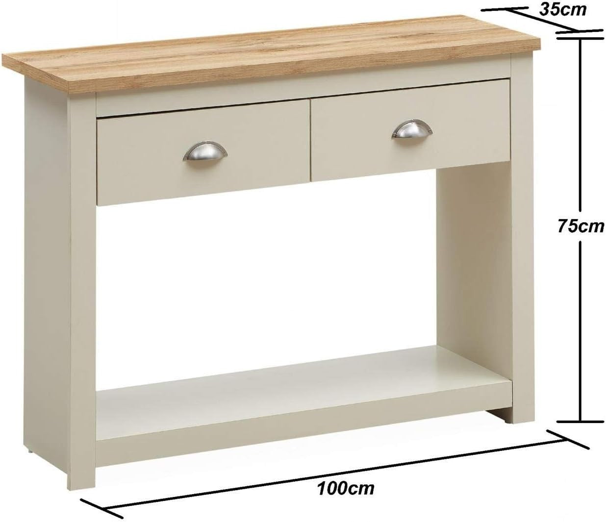 Cream Console Table with Drawers & Shelf, Hallway Storage 75x100x35cm