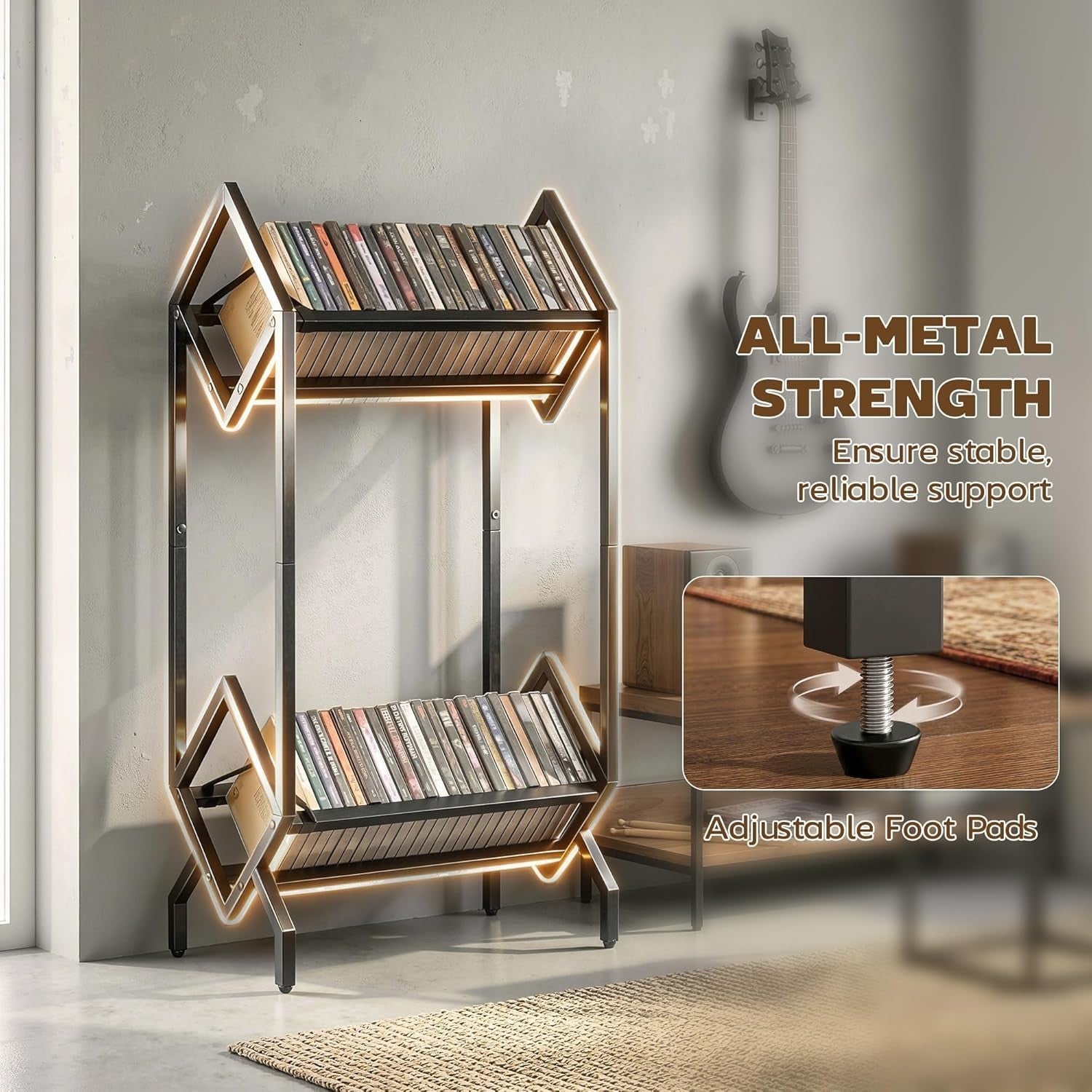 Metal CD Storage Rack 50 Disc Display Stand DVD Book Shelf Black 80cm