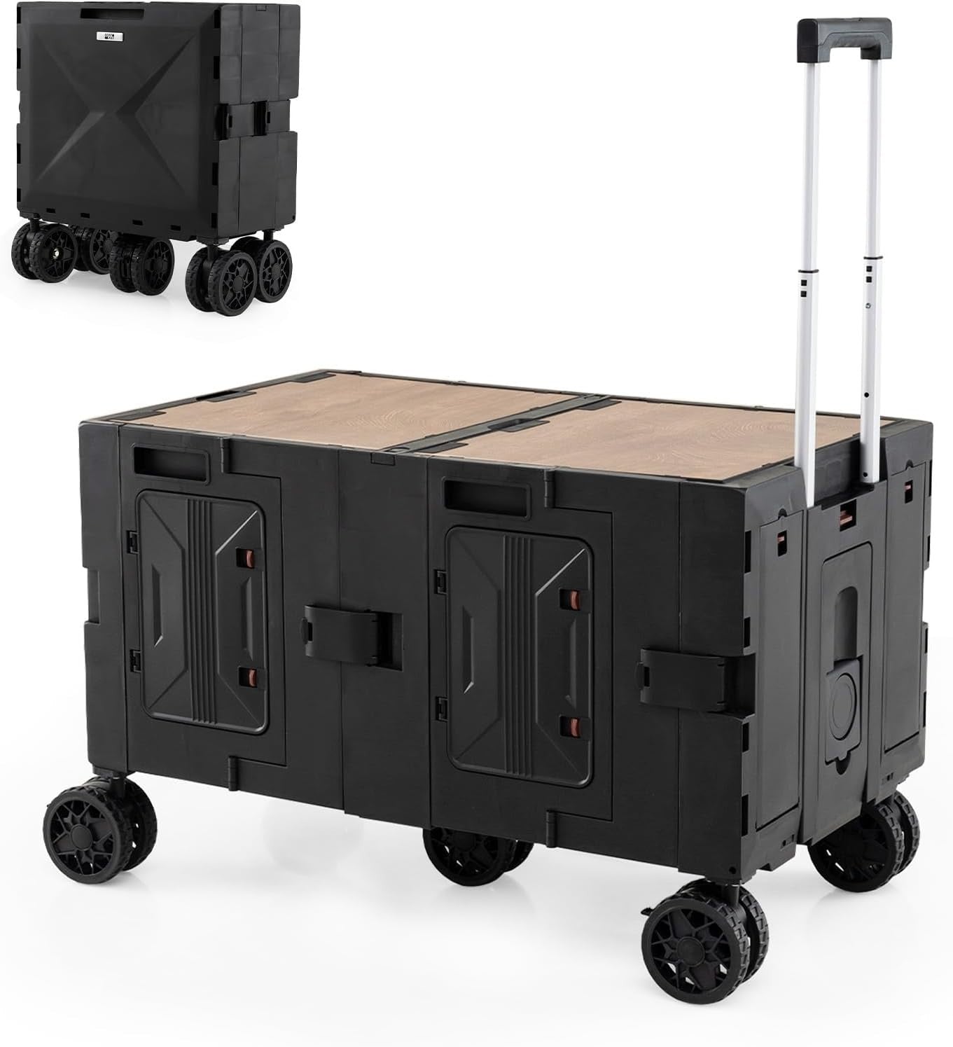 150L Folding Utility Trolley Cart Heavy Duty Wagon 5 Wheels Tabletop Black