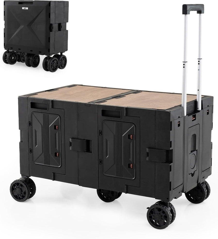 150L Folding Utility Trolley Cart Heavy Duty Wagon 5 Wheels Tabletop Black