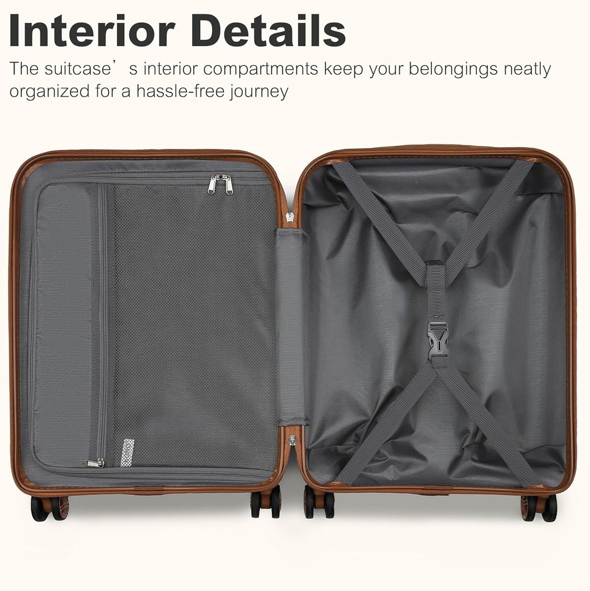 24'' Black Brown Expandable Medium Suitcase ABS PC Hard Shell TSA Lock
