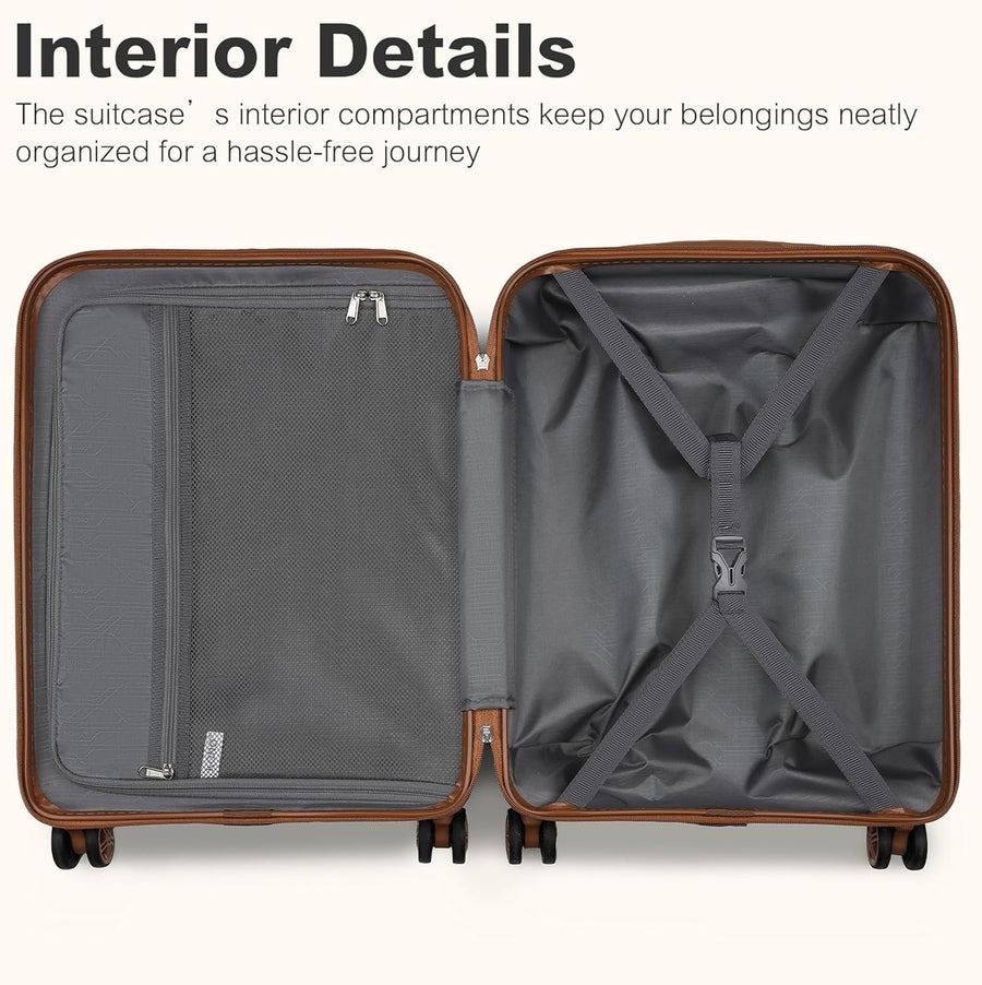 24'' Black Brown Expandable Medium Suitcase ABS PC Hard Shell TSA Lock