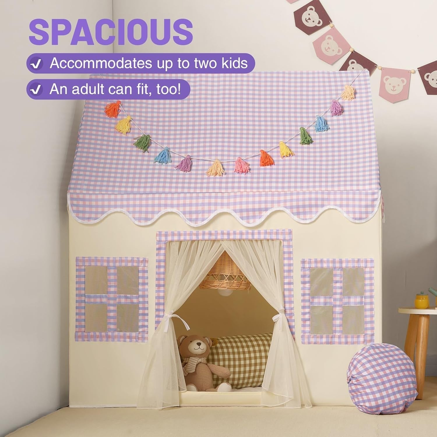 Kids Princess Play Tent with Mat Indoor Fairy Tale Playhouse Purple