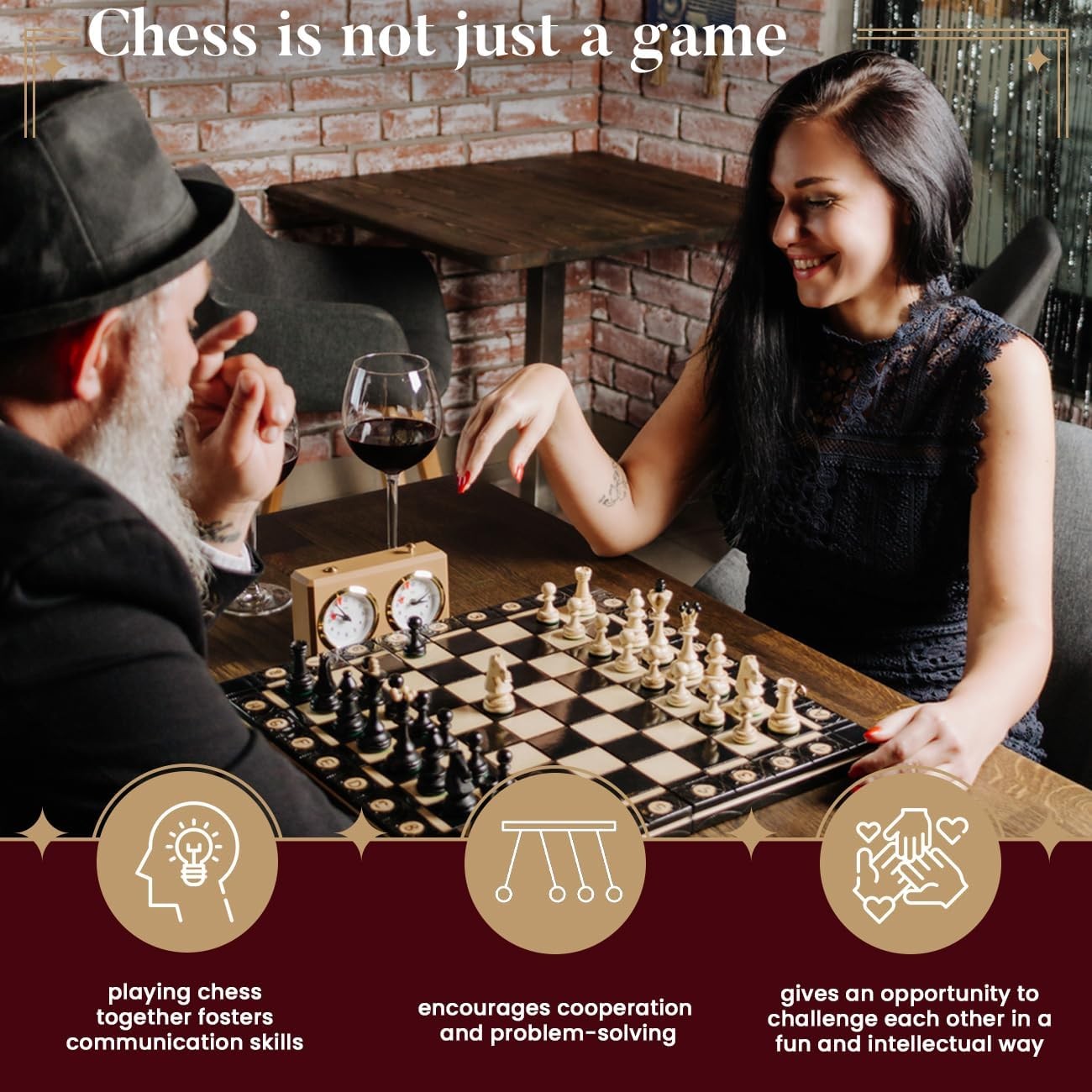 Luxury Wooden Chess Set 42cm • Burned Detail Board • Hand-Carved Pieces • Gift R