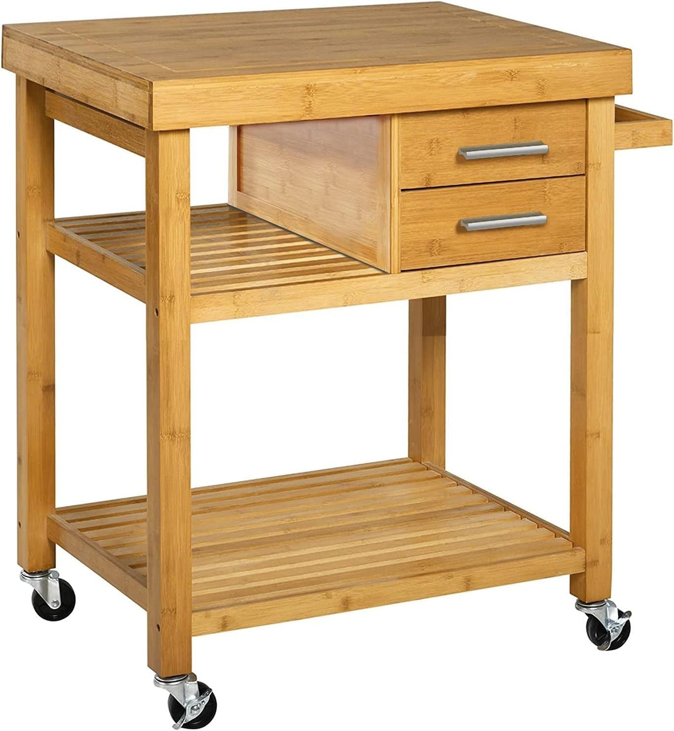 Bamboo Kitchen Trolley Cart w Drawers Shelves