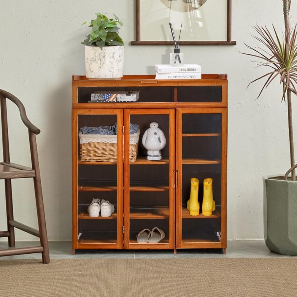 5-Tier Wooden Shoe Cabinet with Doors & Drawer Dustproof Storage Unit