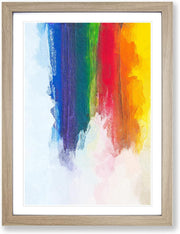 Rainbow Abstract Framed Wall Art A2 Oak Ready to Hang