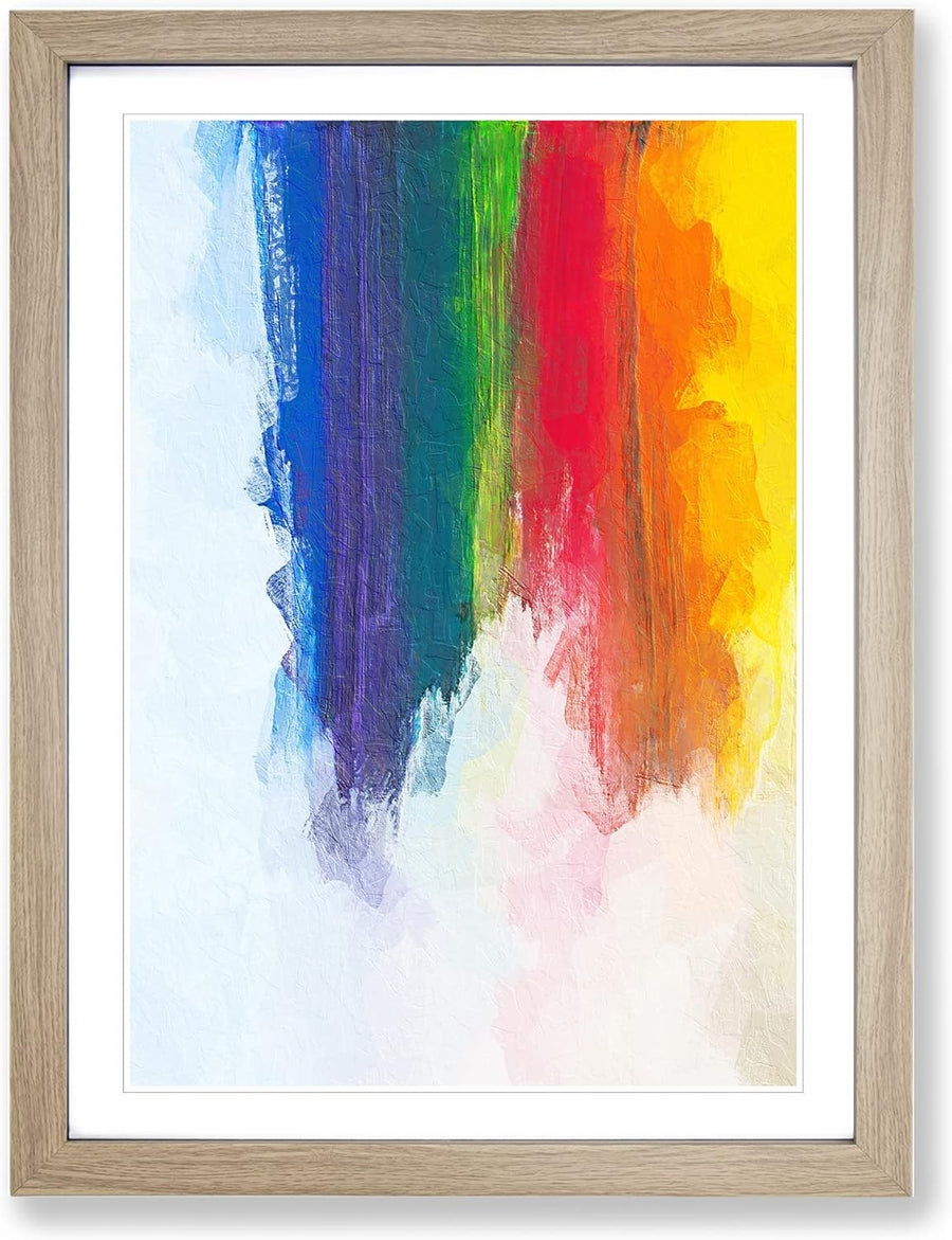 Rainbow Abstract Framed Wall Art A2 Oak Ready to Hang