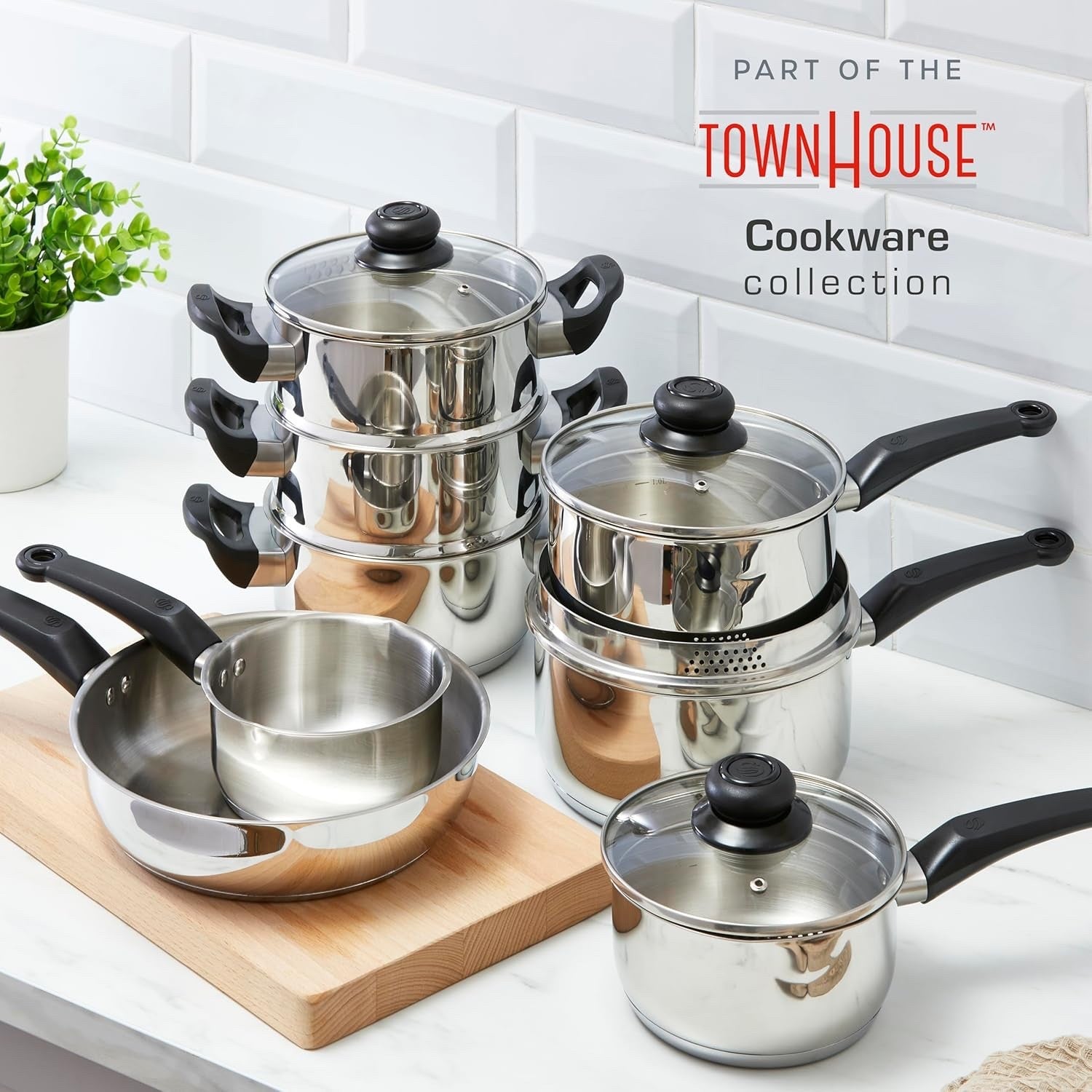 20cm Stainless Steel Saucepan Cookware with Glass Lids Suitable for All Hob Type