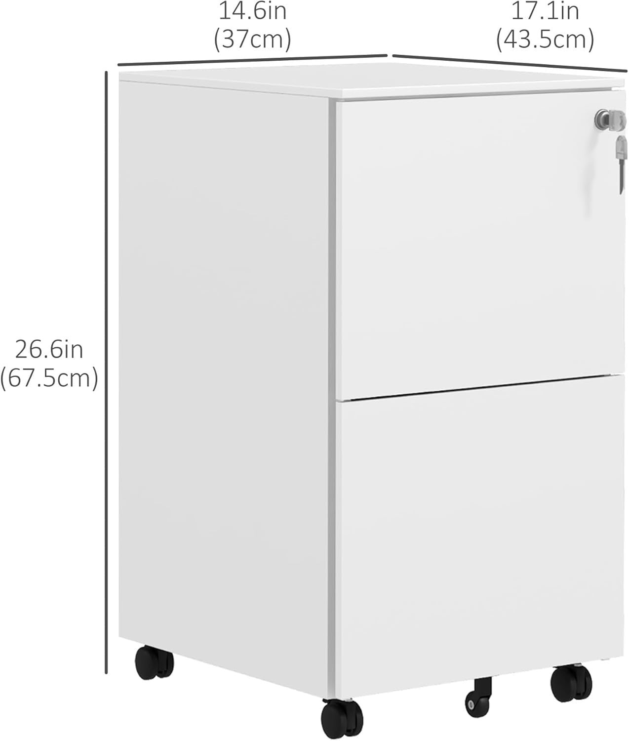 White 2 Drawer Lockable File Cabinet 37x43.5x67.5cm Steel