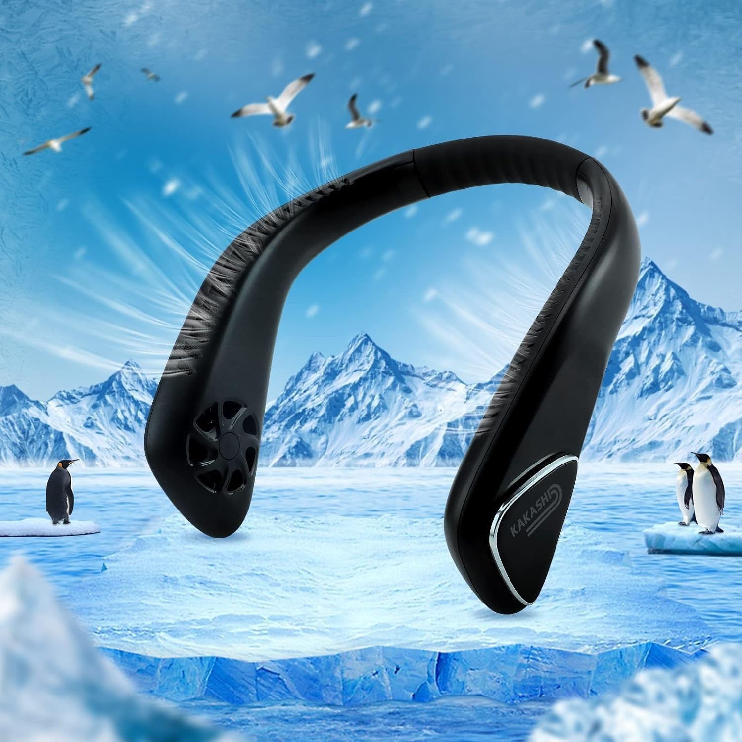 6000mAh Portable Neck Fan – Bladeless 3-Speed Quiet Wearable Cooling Fan Black