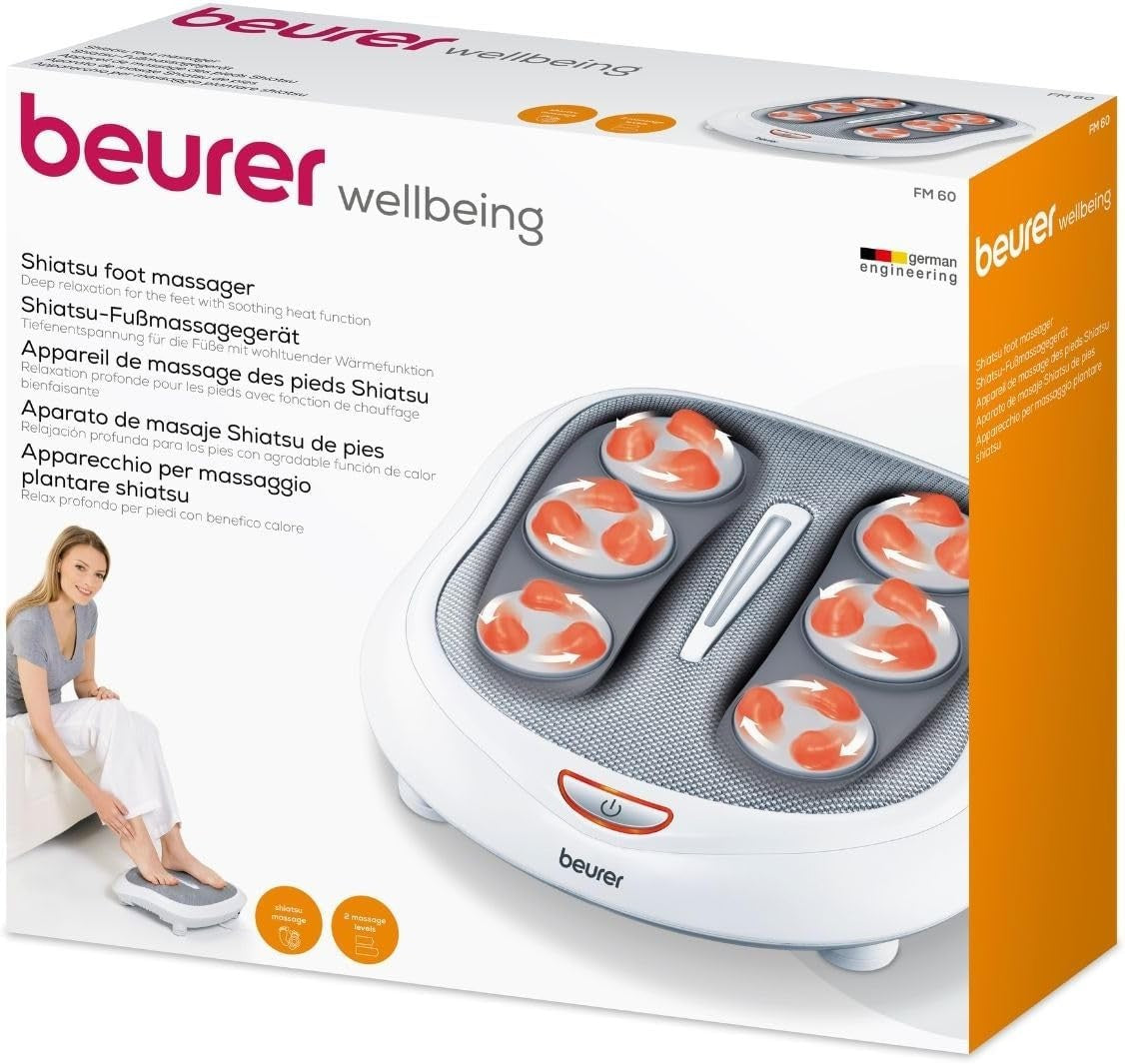 Beurer FM60 Foot Massager Shiatsu Heat 18 Heads 2 Speeds Circulation Relief