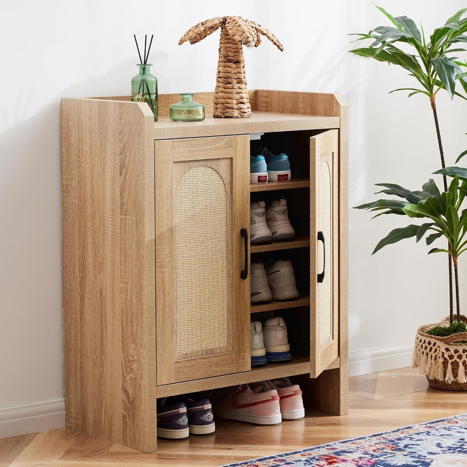 5-Layer Rattan Shoe Cabinet Adjustable Shelves Sturdy Storage 68x38x88cm