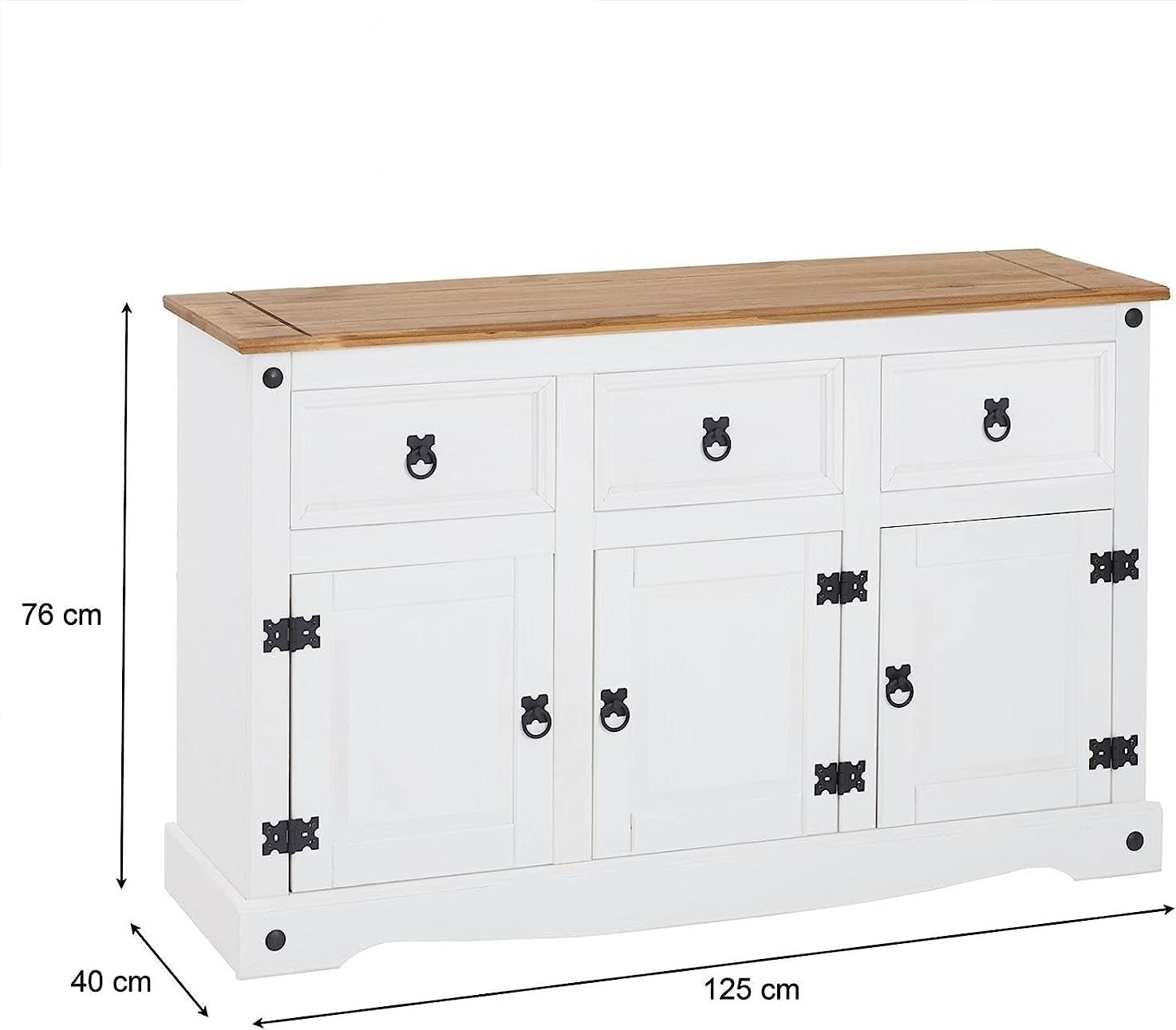 White Solid Pine Sideboard Cabinet 3 Door 3 Drawer Rustic Storage Unit**
