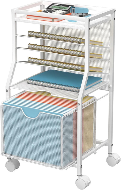 Rolling File Cart Under Desk 6 Tier Storage Organiser w Wheels White
