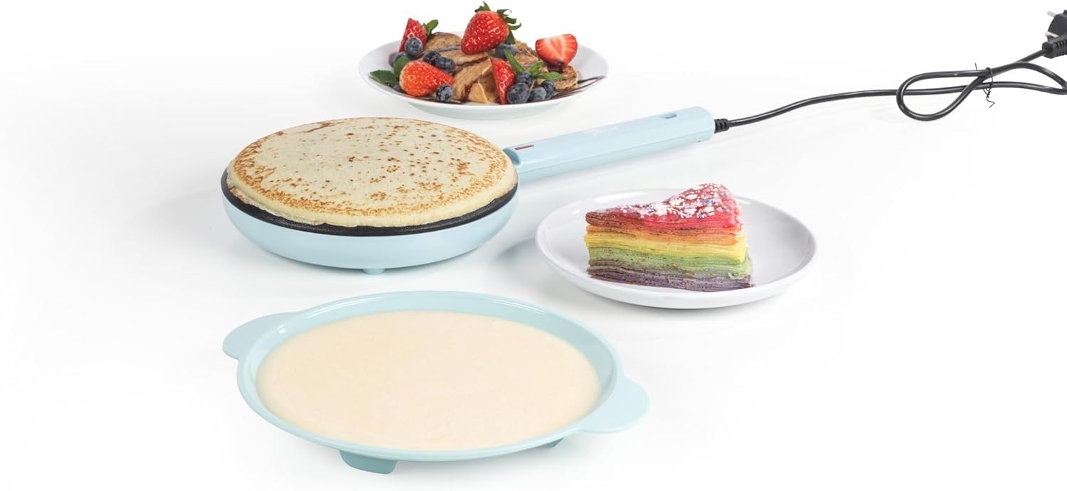 600W Handheld Pancake Crepe Maker 20cm Non-Stick Plate with Tray Blue